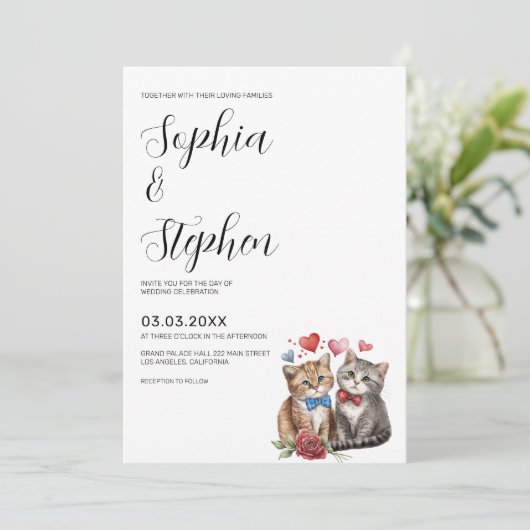 Invitation Mariage d'un Couple de Chats Amoureux (Debout devant)
