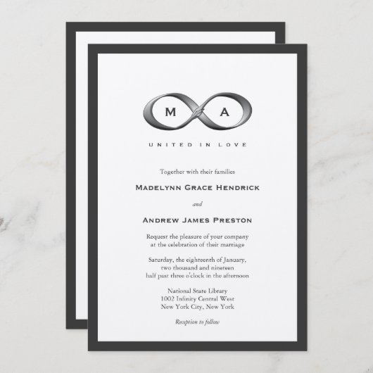 Invitation Mariage d'une poignée d'infinité en pla (Devant / Derrière)