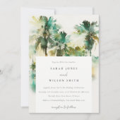 Invitation Mariage Dusky Green Tropical Aquarelle Palm Trees (Devant)
