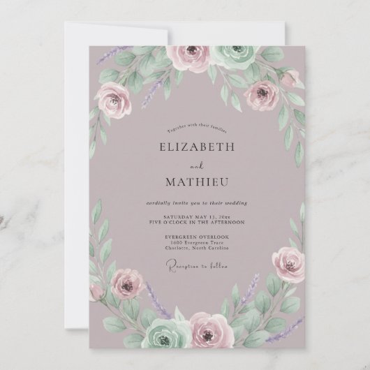 Invitation Mariage Dusty Amethyst Ranunculus Eucalyptus (Devant)