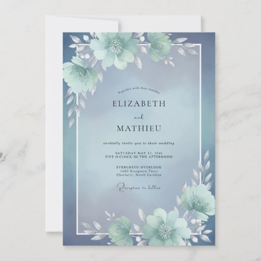 Invitation Mariage Dusty Aqua Bloom (Devant)