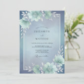 Invitation Mariage Dusty Aqua Bloom (Debout devant)