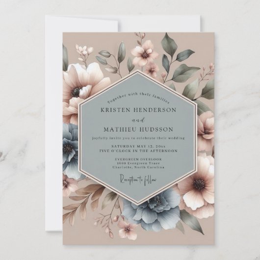 Invitation Mariage Dusty Blue Artful Bloom (Devant)
