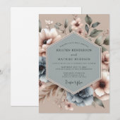 Invitation Mariage Dusty Blue Artful Bloom (Devant / Derrière)