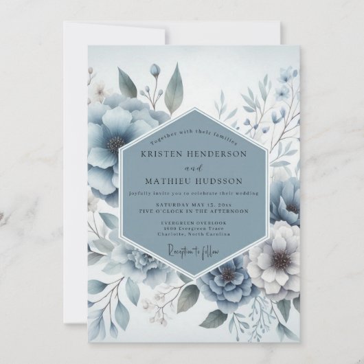 Invitation Mariage Dusty Blue Bloom (Devant)