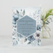 Invitation Mariage Dusty Blue Bloom (Debout devant)