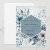 Invitation Mariage Dusty Blue Bloom (Devant / Derrière)