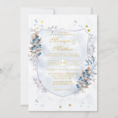 Invitation Mariage Dusty Blue et Gold Blueberries Shield (Devant)
