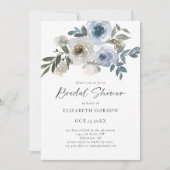 Invitation Mariage Dusty Blue Floral Élégant Script (Devant)