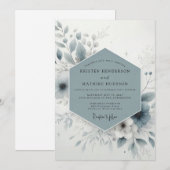 Invitation Mariage Dusty Blue Frosty Bloom (Devant / Derrière)