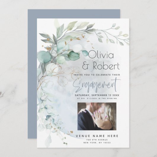 Invitation Mariage | Dusty Blue Over the Moon in Love (Devant / Derrière)