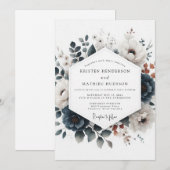Invitation Mariage Dusty Blue Russet Flora (Devant / Derrière)