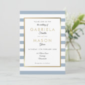 Invitation Mariage Dusty Blue Stripe| Faux Gold Foil (Debout devant)