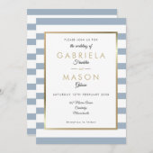 Invitation Mariage Dusty Blue Stripe| Faux Gold Foil (Devant / Derrière)