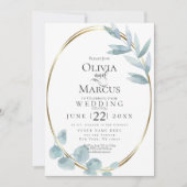 Invitation Mariage | Dusty Blue Watercolor Eucalyptus Feuille (Devant)