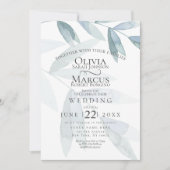 Invitation Mariage | Dusty Blue Watercolor Eucalyptus Feuille (Devant)