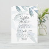 Invitation Mariage | Dusty Blue Watercolor Eucalyptus Feuille (Debout devant)