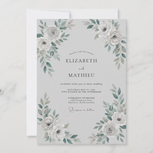 Invitation Mariage Dusty Eucalyptus Feuillage Gris Argenté (Devant)