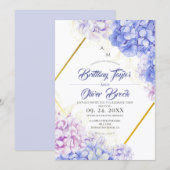 Invitation Mariage Dusty Pink & Bleu Nuit Flora Hydrangea (Devant / Derrière)