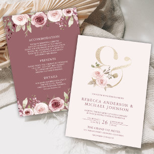Invitation Mariage Dusty Rose Blush Floral Esperluette