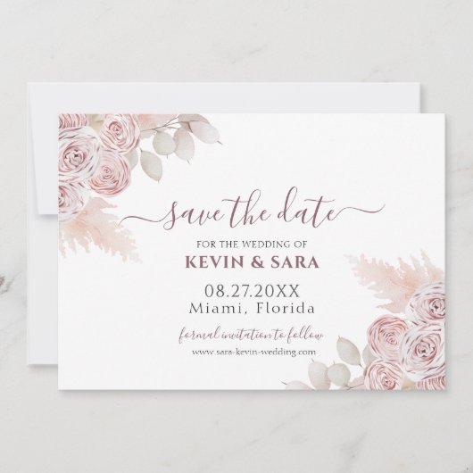 Invitation Mariage Dusty Rose Floral Pastel Enregistrer la da (Devant)