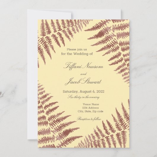 Invitation Mariage Dusty Rose & Peach Blush Ferns (Devant)