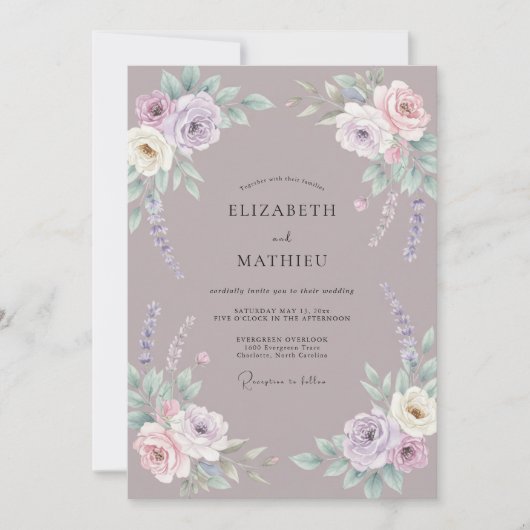 Invitation Mariage Dusty Violet Ranunculus Eucalyptus (Devant)