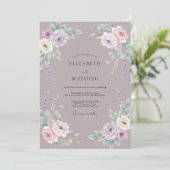 Invitation Mariage Dusty Violet Ranunculus Eucalyptus (Debout devant)