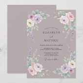 Invitation Mariage Dusty Violet Ranunculus Eucalyptus (Devant / Derrière)