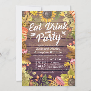 Invitation Mariage EAT Boisson et fête Feuilles Citrouille