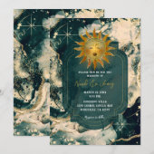 Invitation Mariage eau teintée or aquarelle céleste soleil ar (Devant / Derrière)