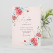 Invitation Mariage Écarlate Azur Ranunculus Eucalyptus (Debout devant)