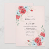 Invitation Mariage Écarlate Azur Ranunculus Eucalyptus (Devant / Derrière)