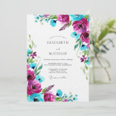 Invitation Mariage Éclaboussure de Fleur Magenta (Debout devant)