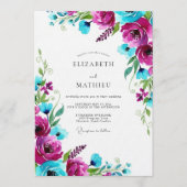 Invitation Mariage Éclaboussure de Fleur Magenta (Devant)