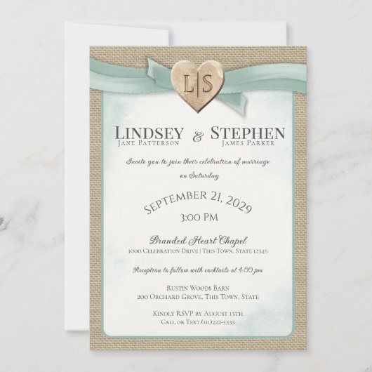 Invitation Mariage écologique de marque Coeur et ruban (Devant)