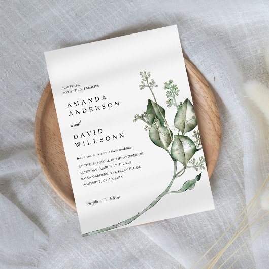 Invitation Mariage écologique minimaliste d'Eucalyptus