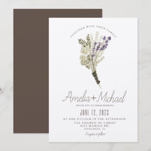 Invitation Mariage écologique minimaliste Lavender (Devant / Derrière)
