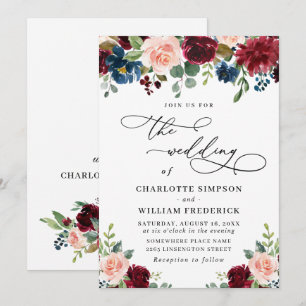 Invitation Mariage écologique Rose Eucalyptus de la marine de