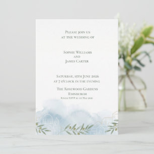 Invitation Mariage Écossais à la Chapelle Aquarelle Bleue