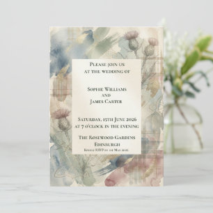 Invitation Mariage Écossais au motif de Chardon à l'aquarelle