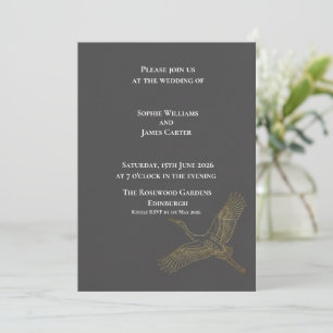 Invitation Mariage Écossais Héron Or Charbon Foncé