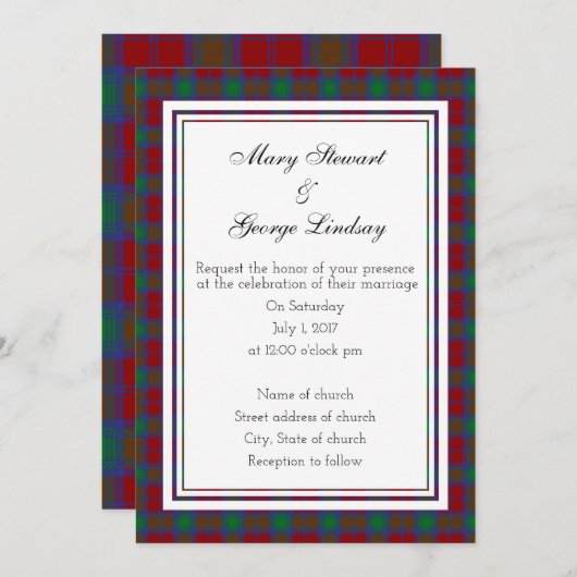 Invitation Mariage écossais Lindsay (Devant / Derrière)