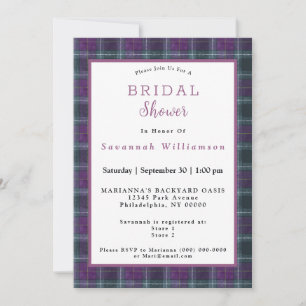 Invitation Mariage Écossais Vert Violet Tartan