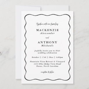 Invitation Mariage écrit à la main Bordure ondulée noire Tout
