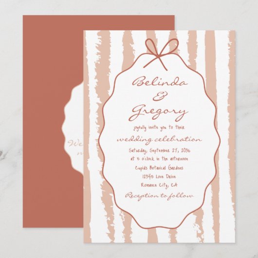 Invitation Mariage écrit main rayures capricieuses (Devant / Derrière)