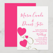 Invitation Mariage Écriture Cœurs et Volutes Rose Or (Devant / Derrière)