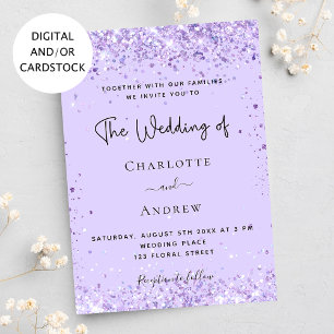Invitation Mariage écriture confettis lavande violette