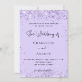 Invitation Mariage écriture confettis lavande violette (Devant)