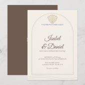 Invitation Mariage écriture côtière sable coquillage (Devant / Derrière)